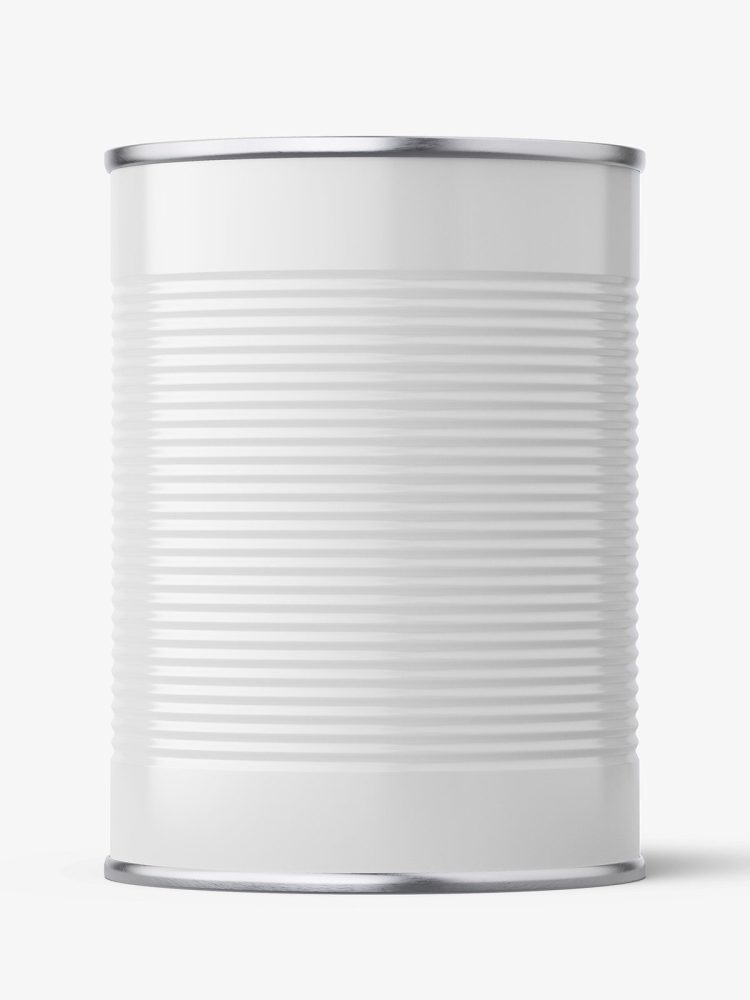Glossy tin can with label mockup / 580 ml