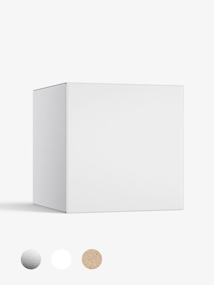 Box mockup / 70x70x70 mm / white - metallic - kraft