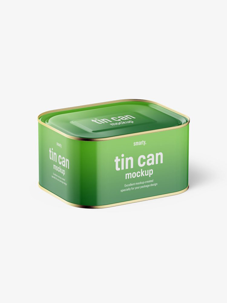 Glossy rectangle tin can mockup / 630 ml / top view