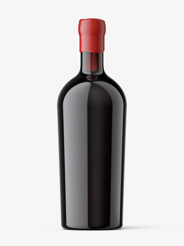 Red wine bottle with wax seal mockup