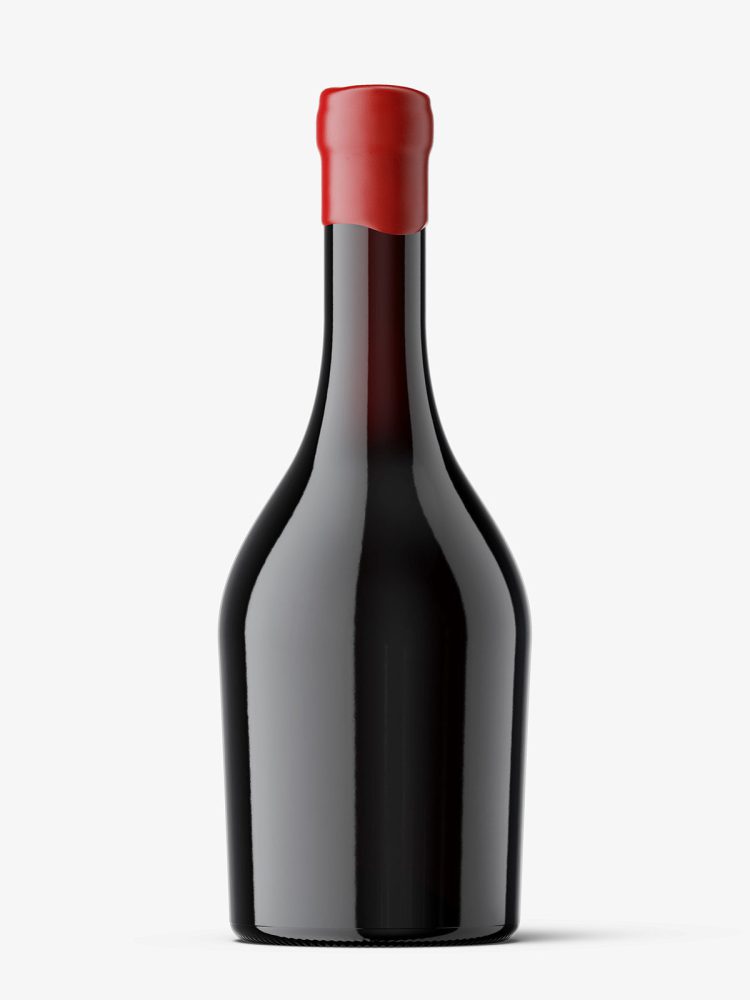 Red wine bottle with wax seal mockup