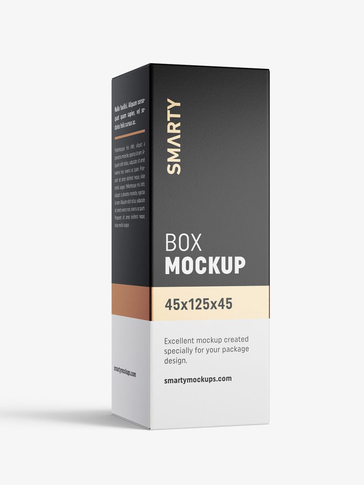 Box mockup / 45x125x45 mm / white - metallic - kraft