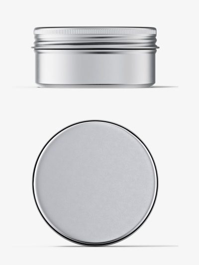 Metallic tin cream jar mockup / top and front view