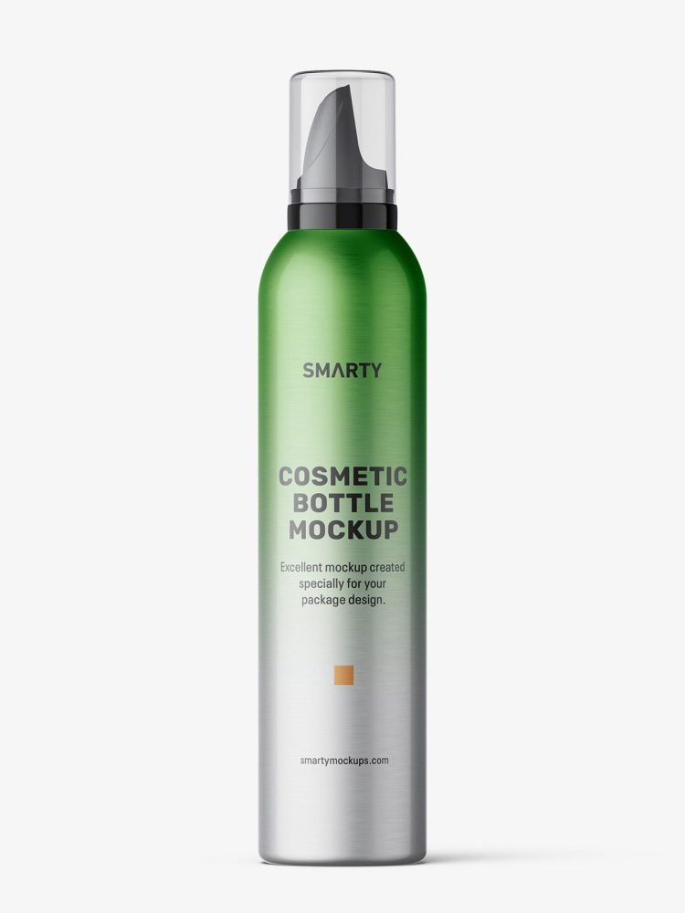 Cosmetic mousse bottle mockup / 300ml / metallic