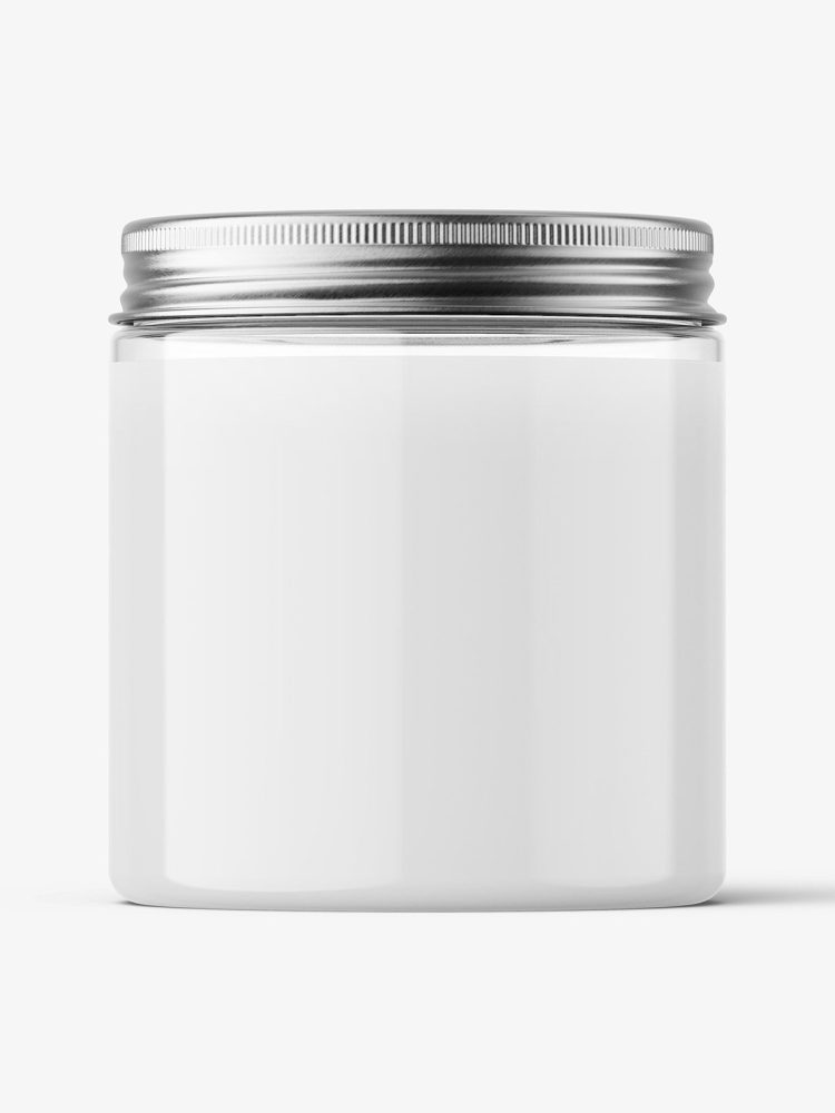 Transparent jar with metallic cap mockup / 250ml