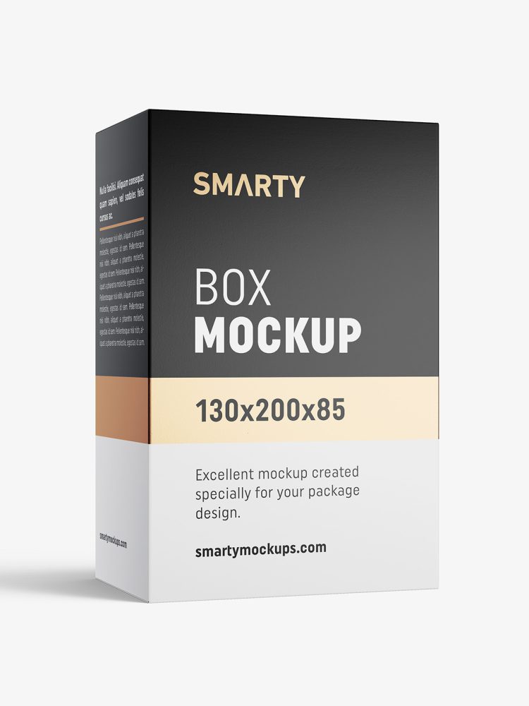 Box mockup / 130x200x85 mm / white - metallic - kraft