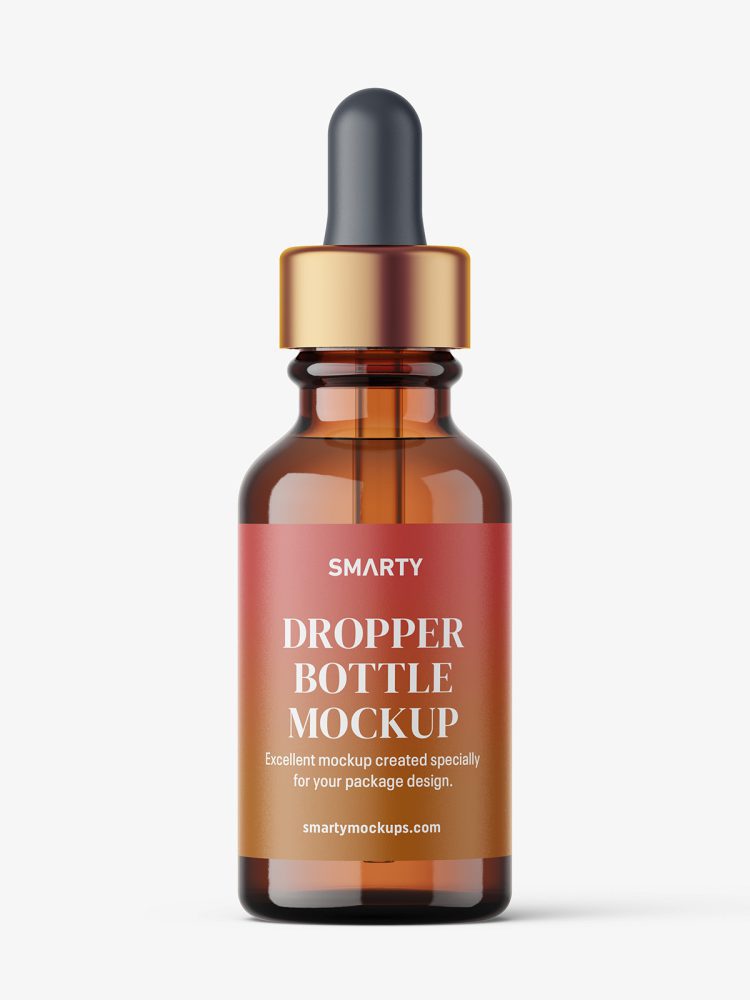 Glass dropper bottle mockup / amber