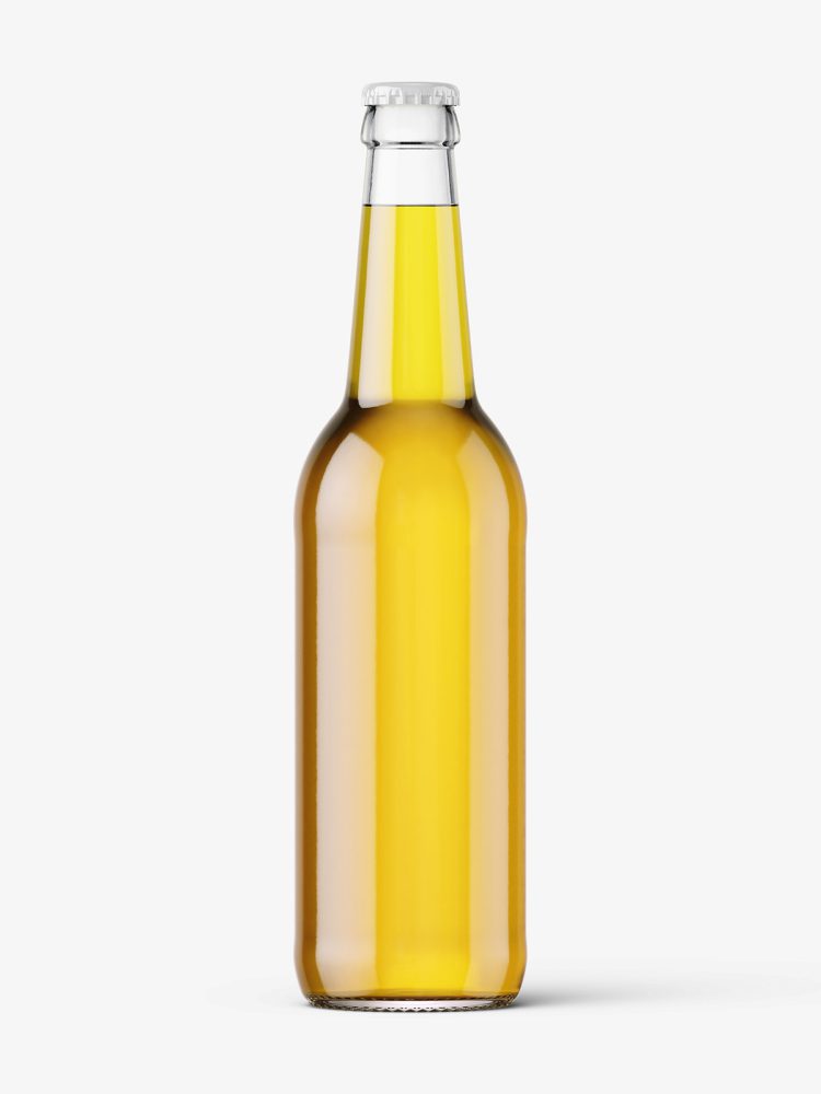 Transparent beer bottle mockup