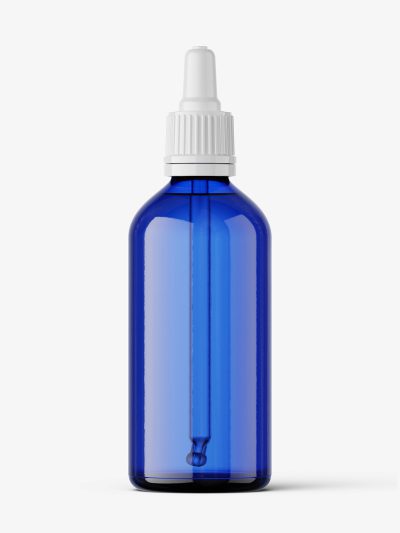 Blue dropper bottle mockup / 100 ml
