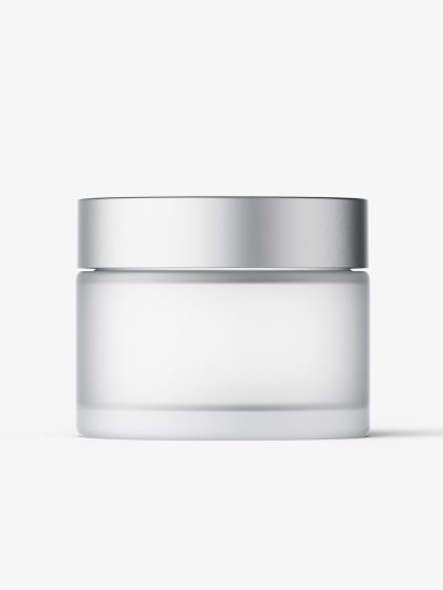 Frosted cosmetic jar with metallic cap mockup