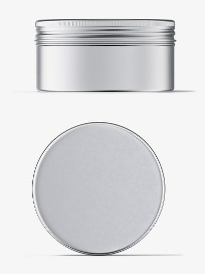 Metallic tin cream jar mockup / top and front view