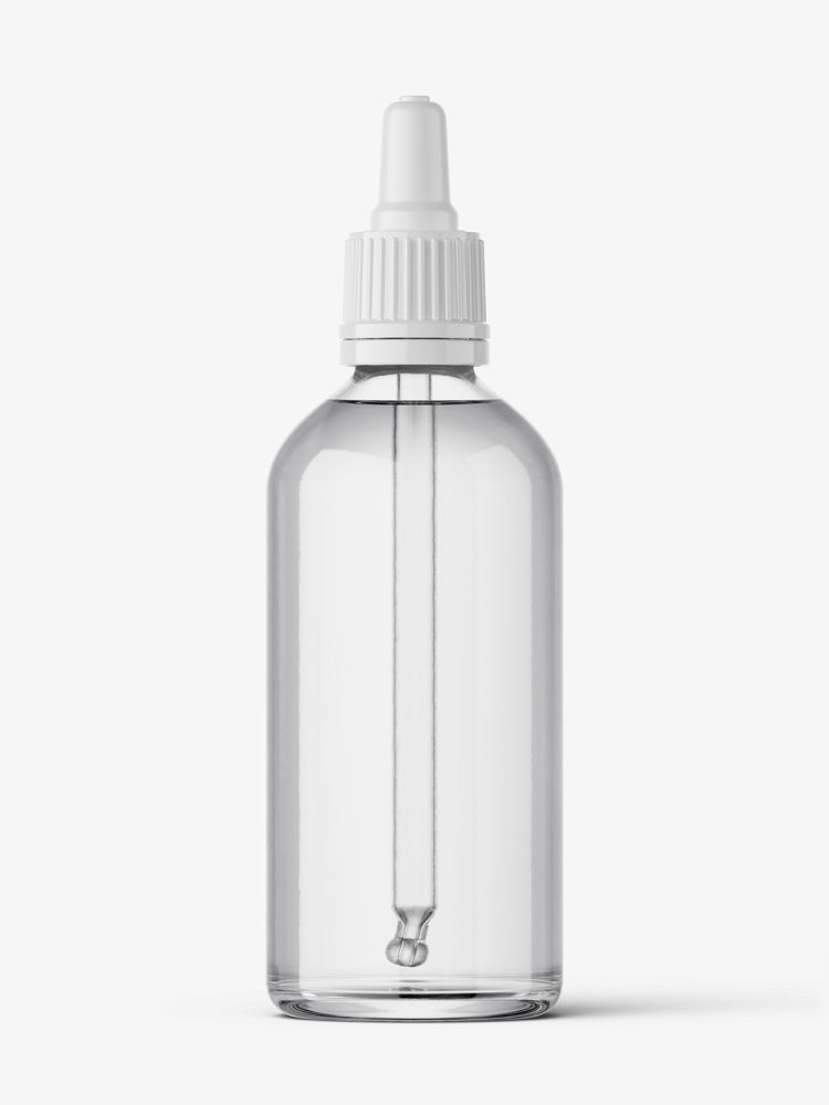 Transparent dropper bottle mockup / 100 ml
