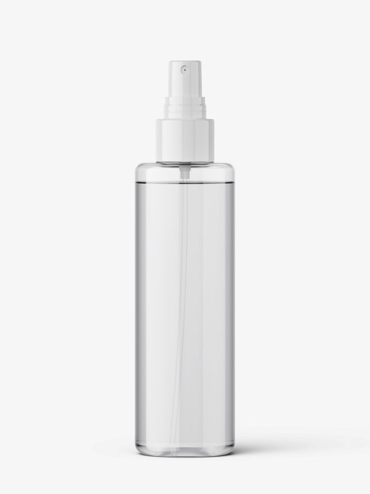 Transparent spray bottle mockup