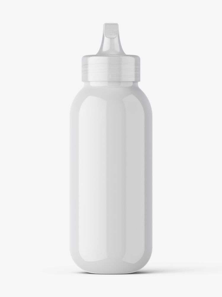 Glossy bottle with spout cap mockup