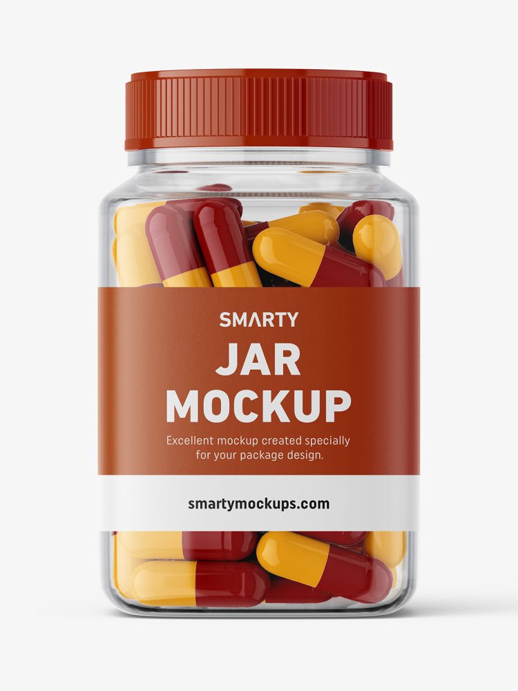 Square jar with capsules mockup