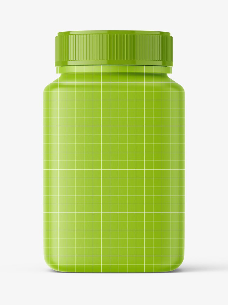 Square jar with herbal capsules mockup