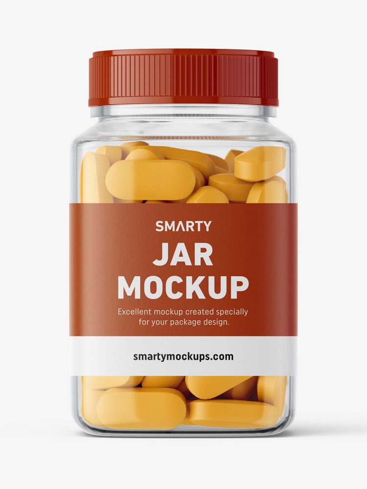 Square jar with pills mockup
