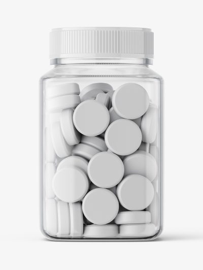 Square jar with tablets mockup