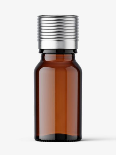 Amber pharmaceutical bottle with silver cap