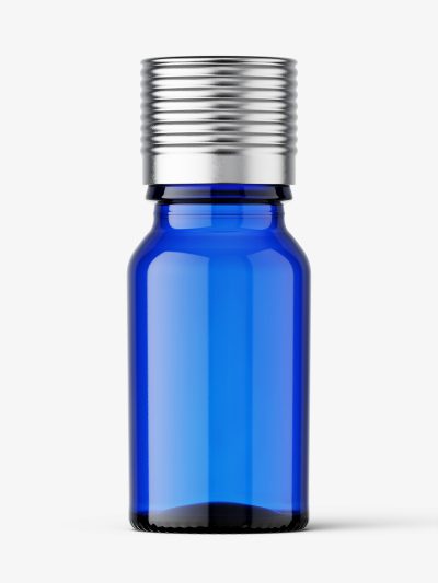 Blue pharmaceutical bottle with silver cap