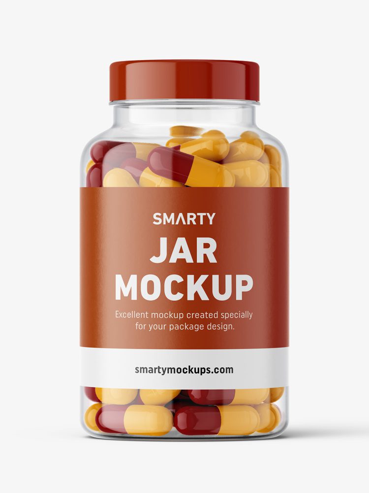 Jar with capsules mockup