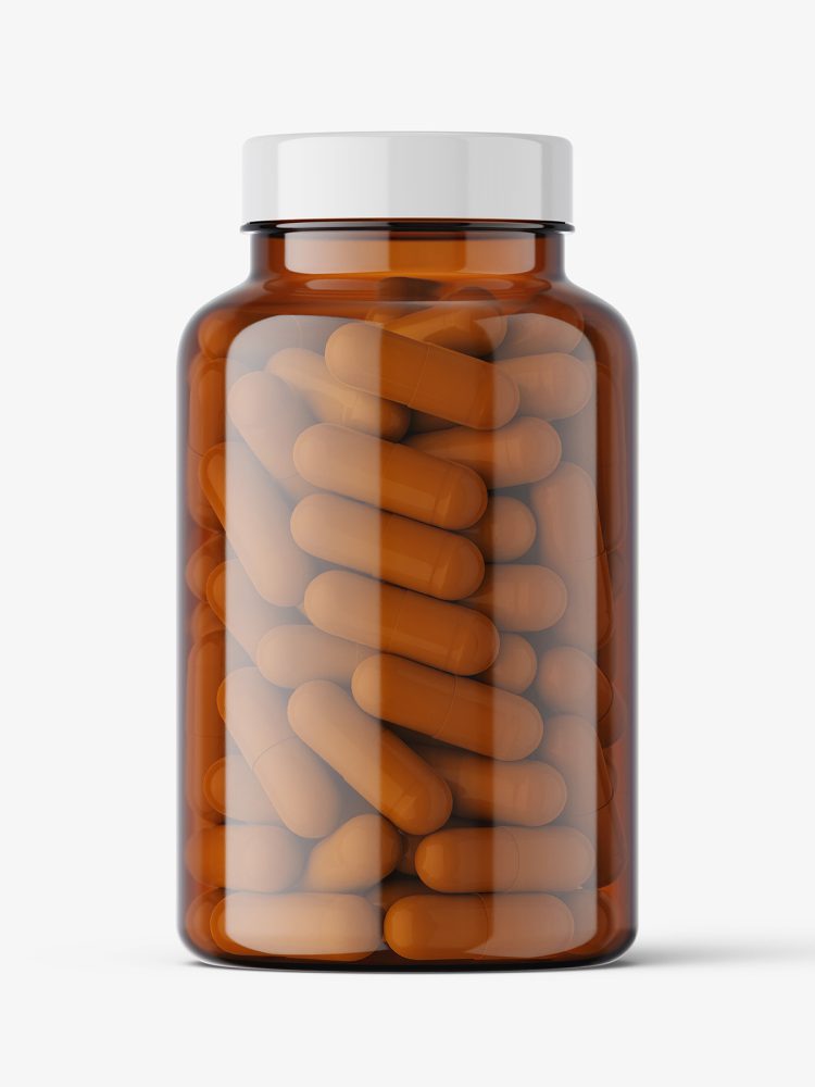 Jar with capsules mockup / amber