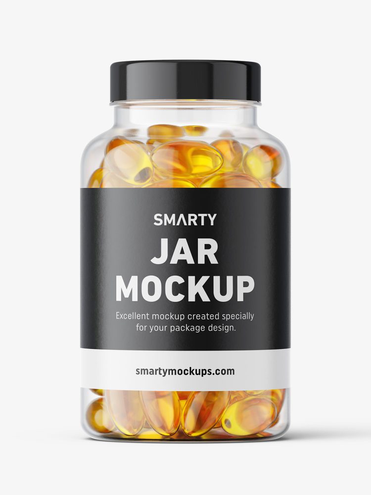 Jar with fish oil capsules mockup