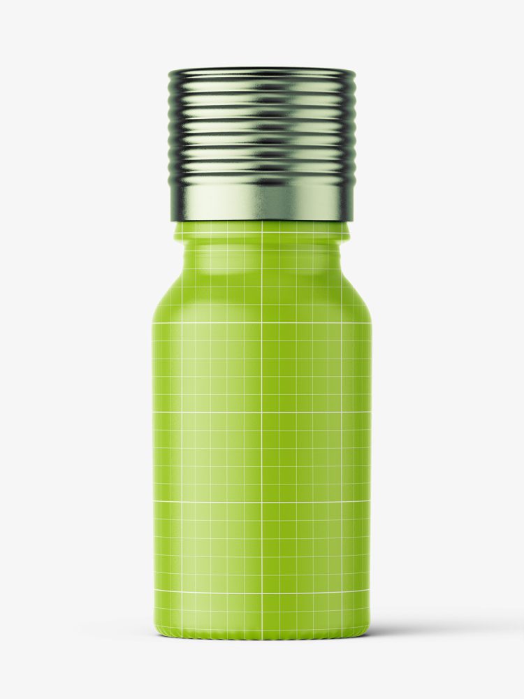 Green pharmaceutical bottle with silver cap