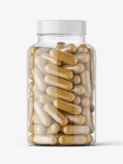 Jar with herbal capsules mockup