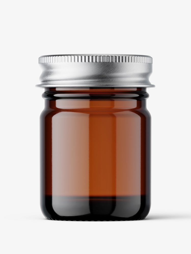 Small jar mockup with silver cap / amber