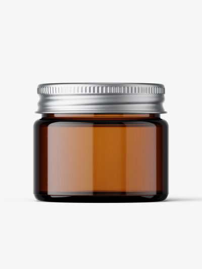 Cosmetic jar mockup with silver cap / 15ml / amber