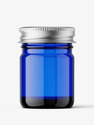 Small jar mockup with silver cap / blue
