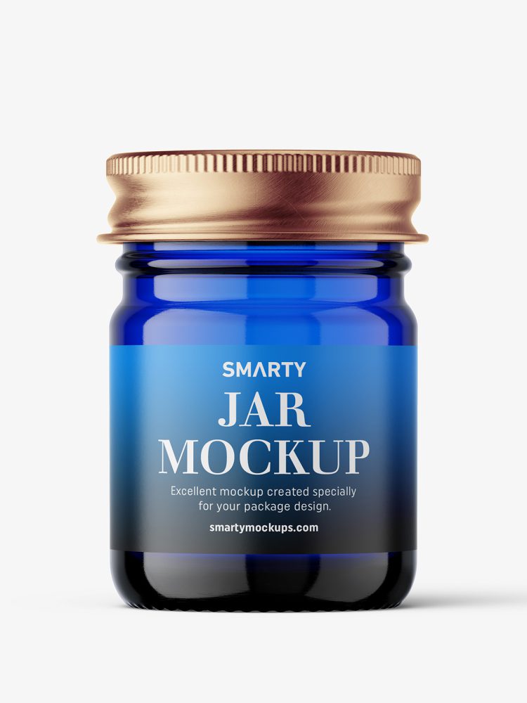 Small jar mockup with silver cap / blue