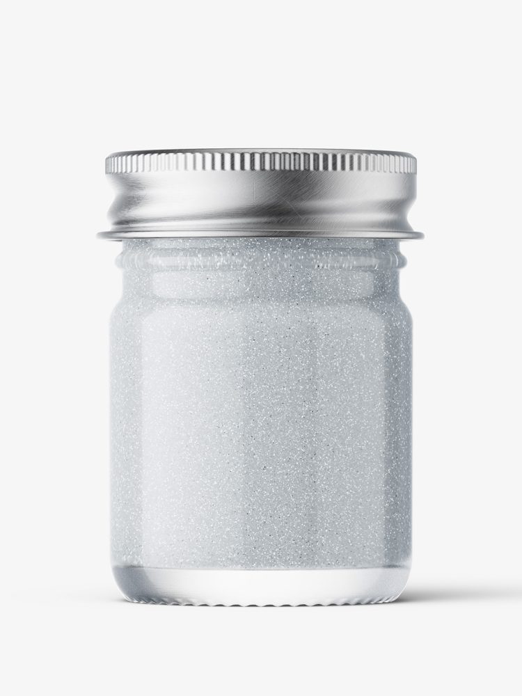 Small jar mockup with silver cap / glitter