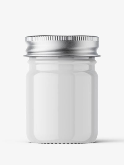 Small jar mockup with silver cap / glossy