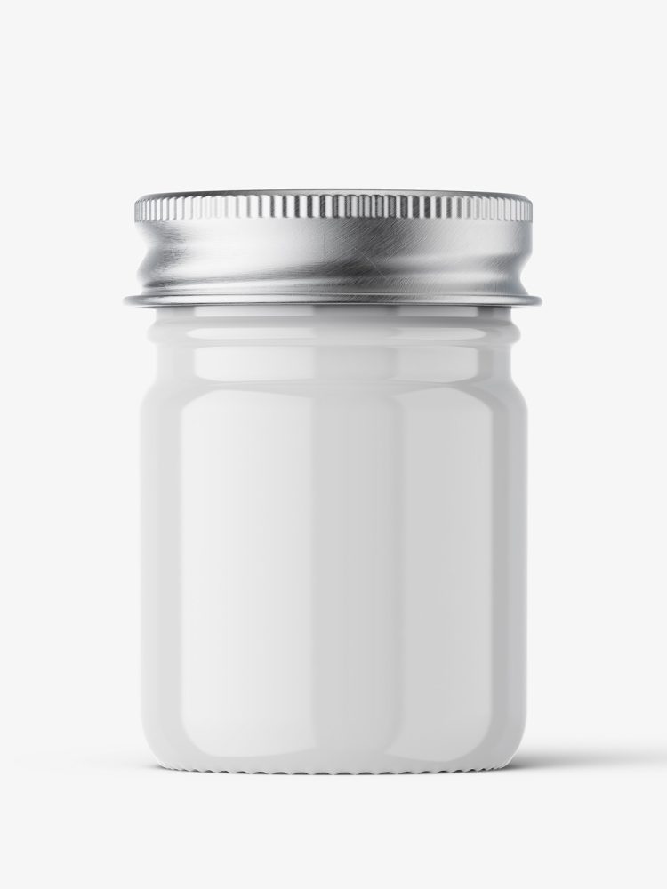 Download Small jar mockup with silver cap / glossy - Smarty Mockups