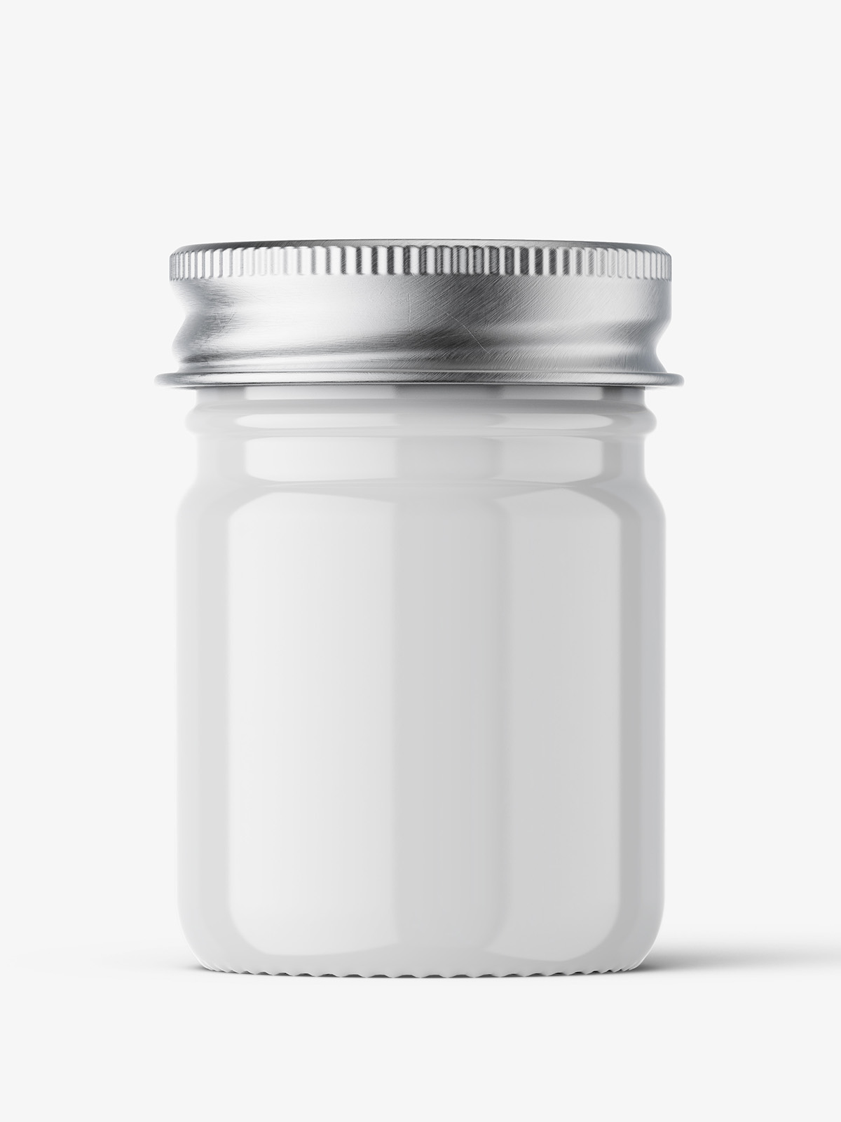 Download Small Jar Mockup With Silver Cap Glossy Smarty Mockups