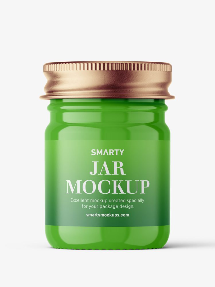 Download Small jar mockup with silver cap / glossy - Smarty Mockups
