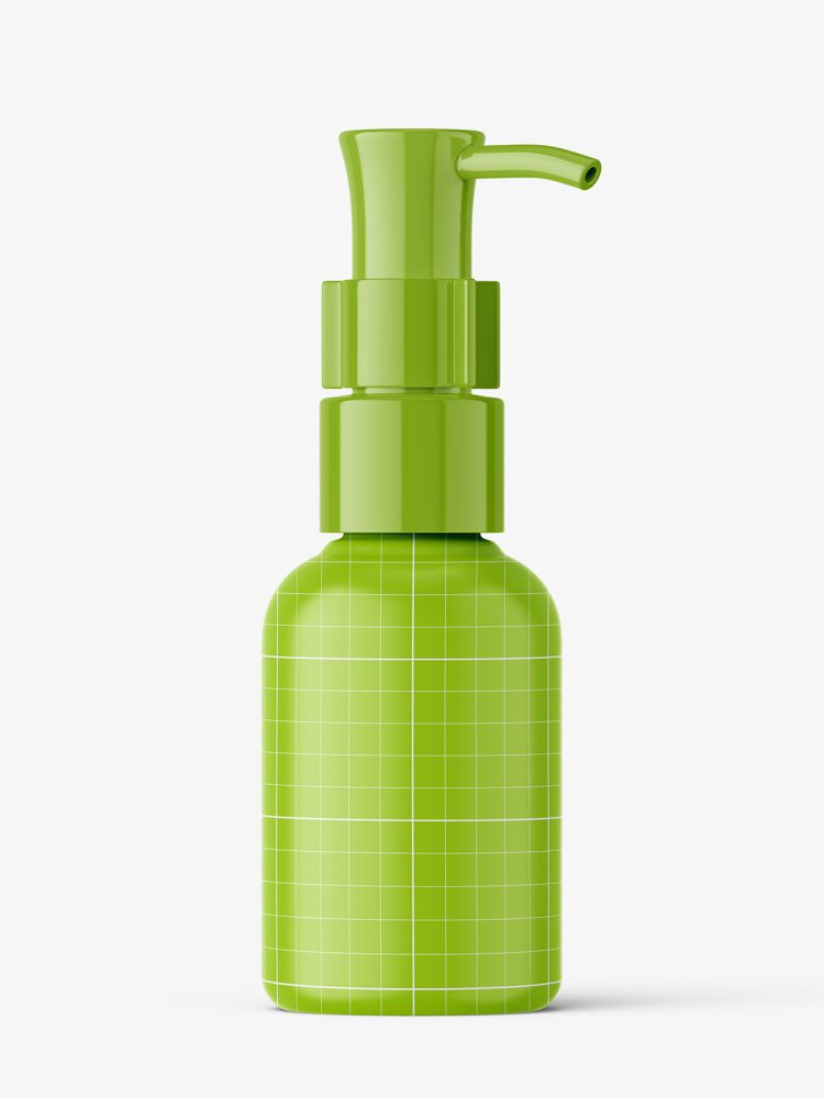Small glossy bottle with dispenser mockup