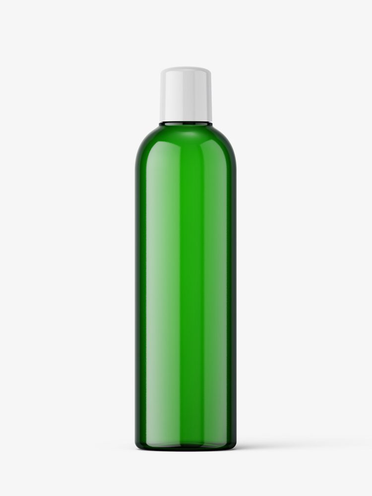 Green bottle mockup with rounded screwcap mockup