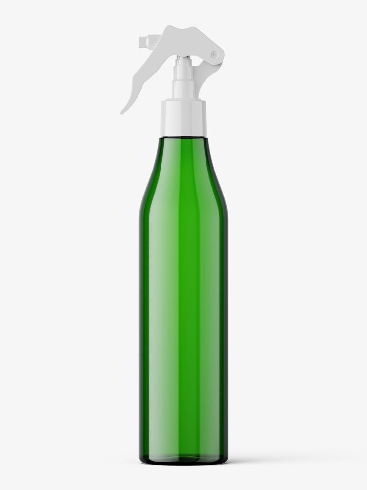 Green bottle mockup with trigger spray mockup
