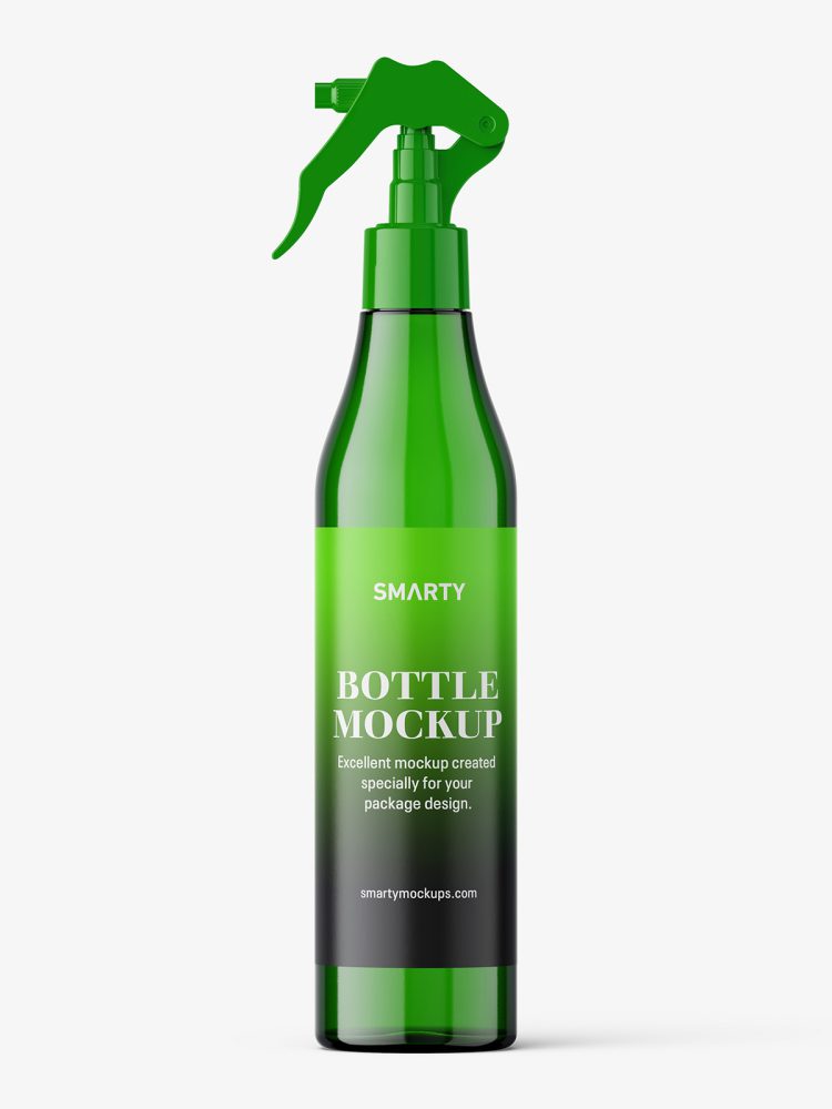 Green bottle mockup with trigger spray mockup