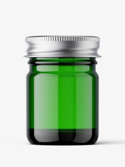 Small jar mockup with silver cap / green