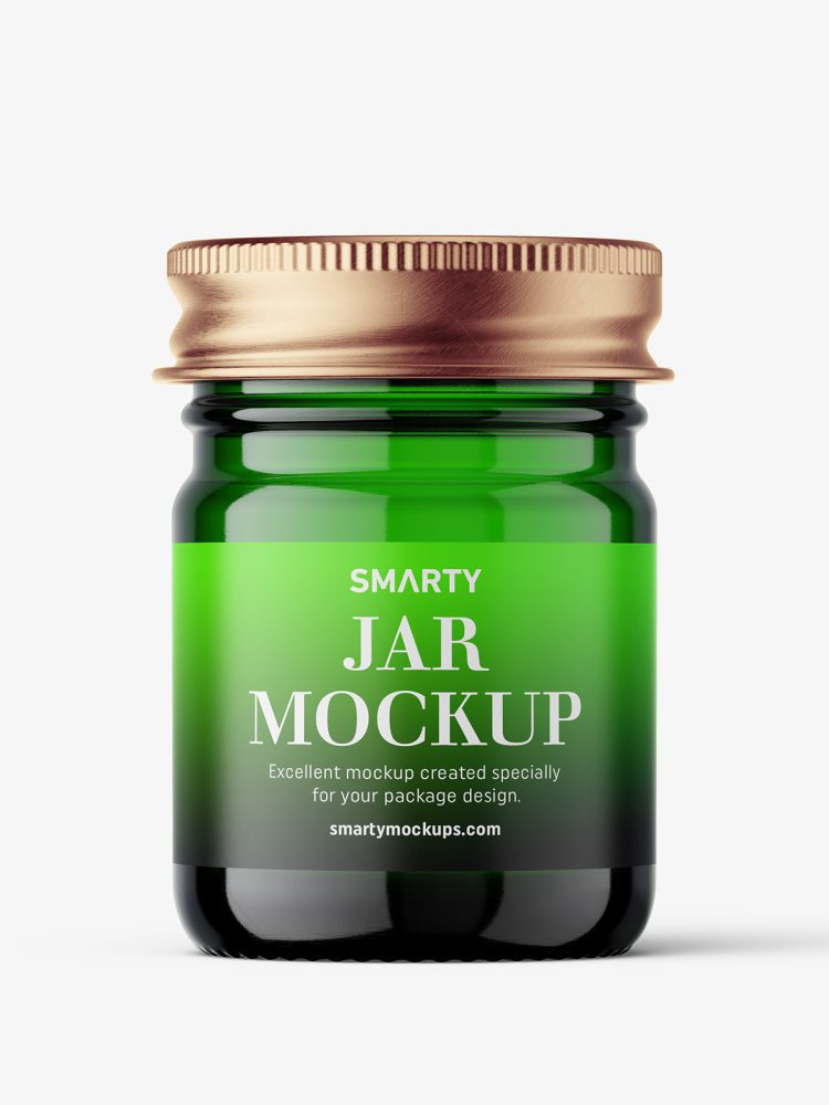 Small jar mockup with silver cap / green
