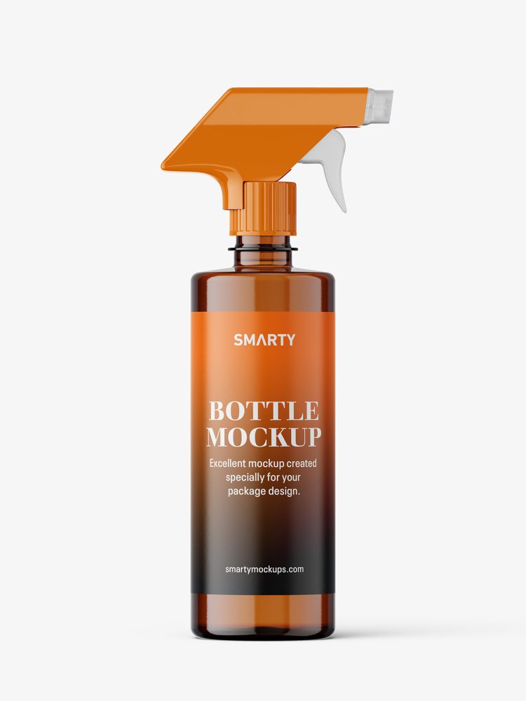 Amber bottle mockup with trigger spray mockup