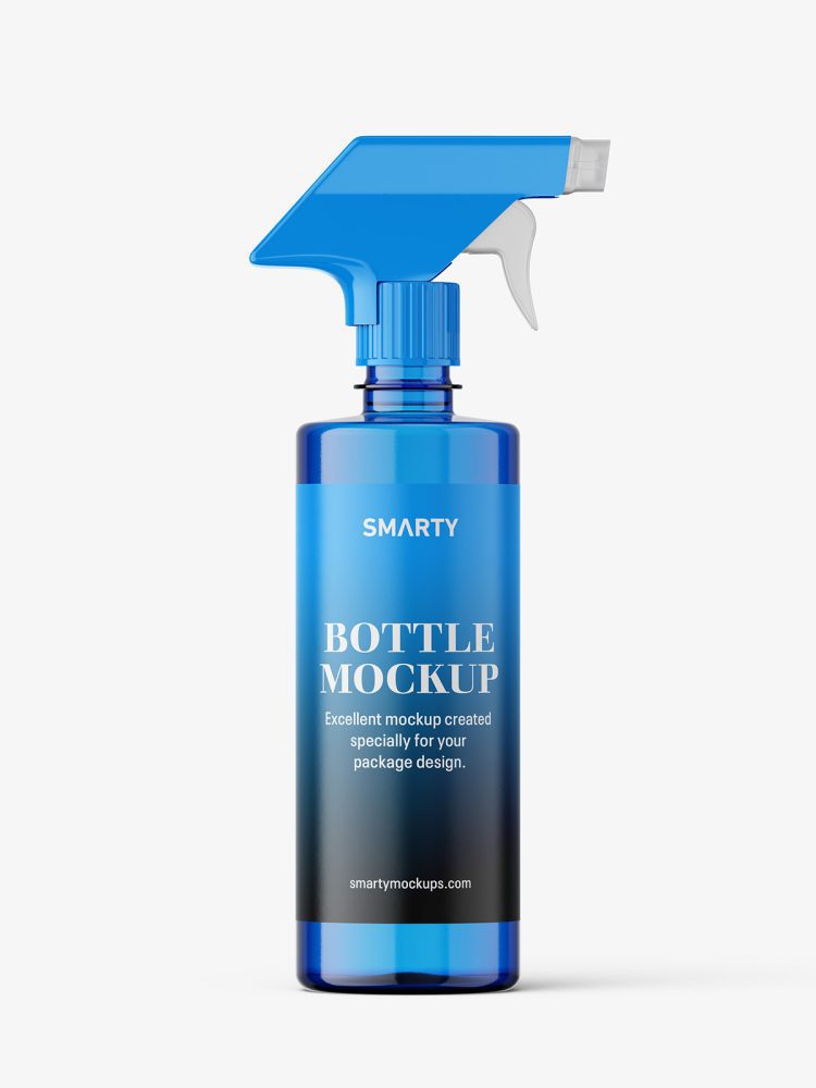 Blue bottle mockup with trigger spray mockup