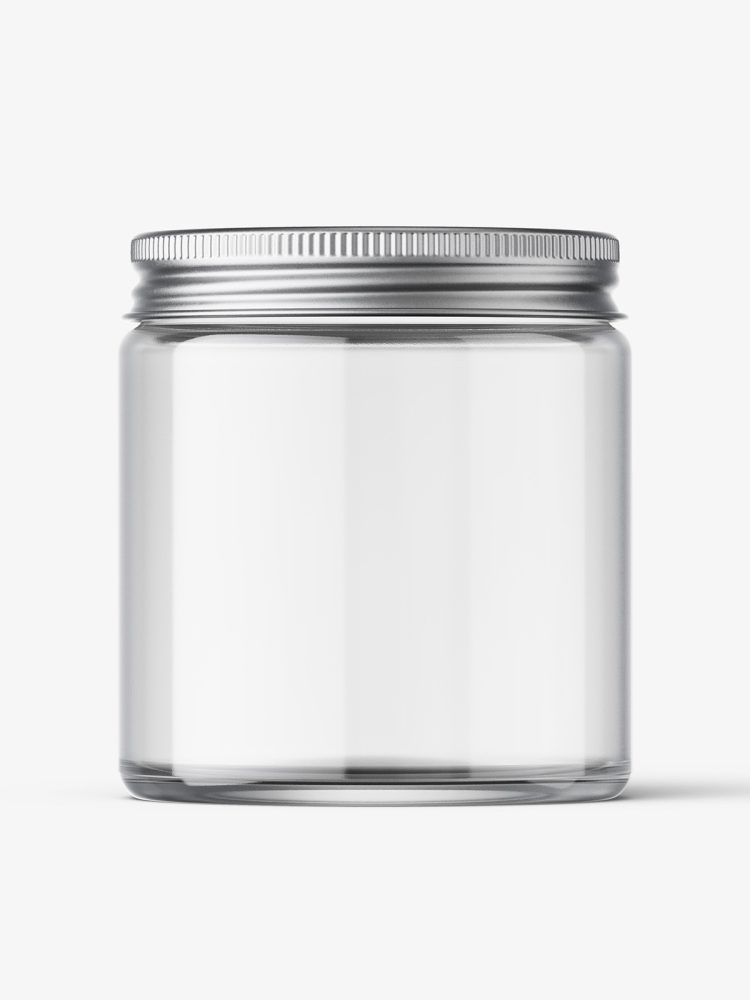 Cosmetic jar mockup with silver cap / 120ml / clear