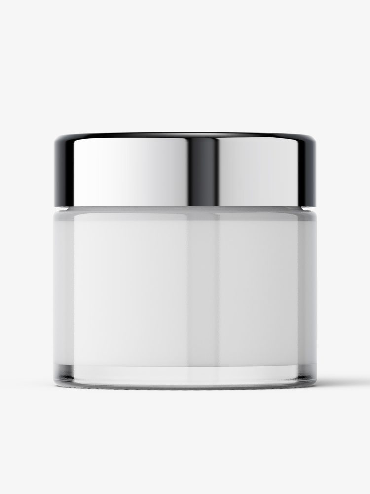 Glass cosmetic jar with reflective lid mockup