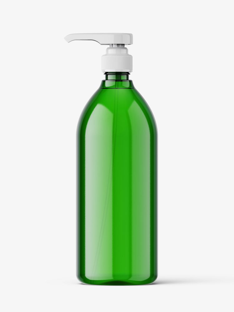 Green bottle with pump mockup