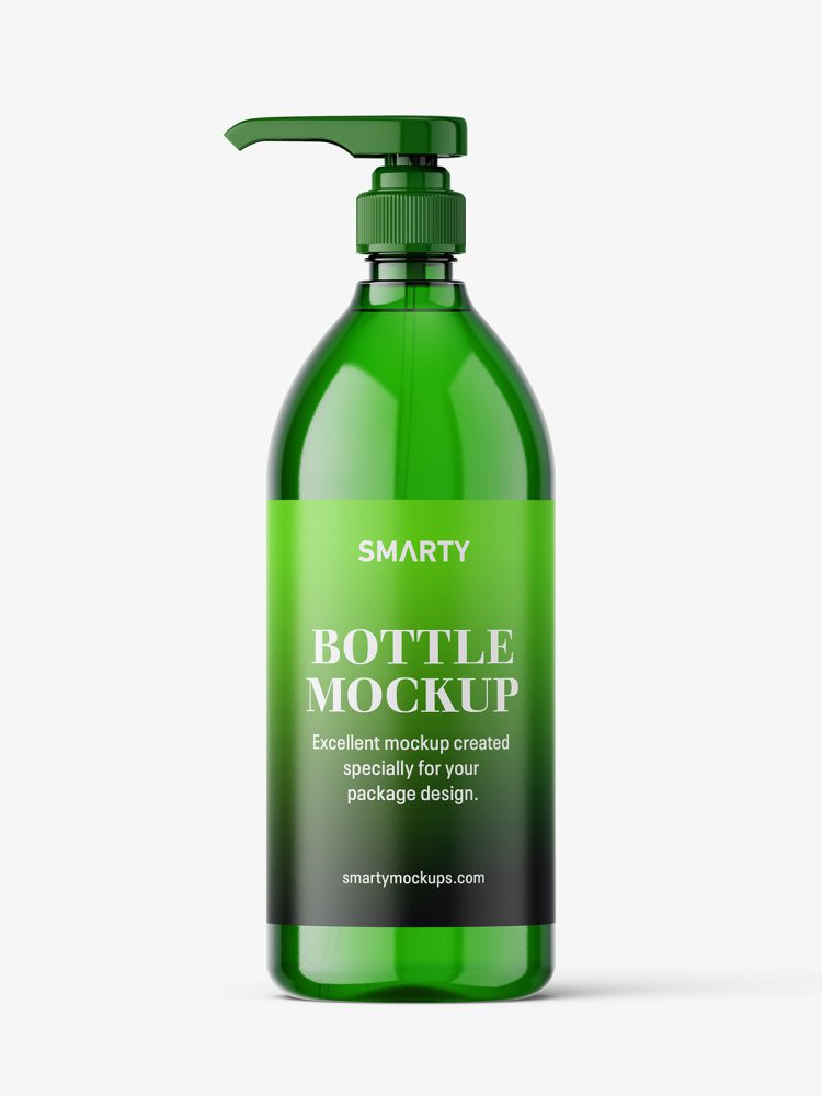 Green bottle with pump mockup